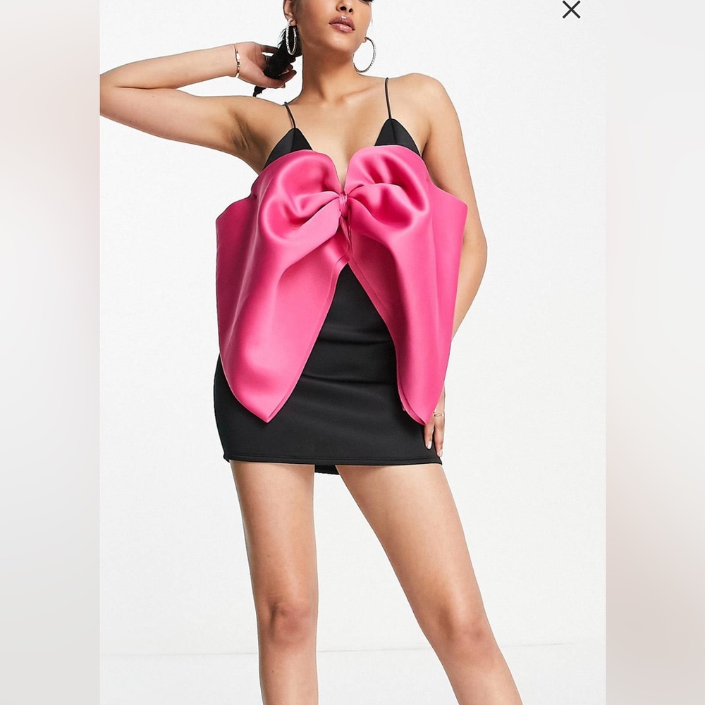 ASOS Black mini neoprene bow dress with criss cross back straps